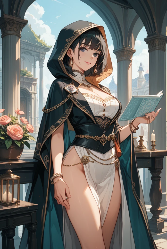 ( Qualidade 8k ), ( Melhor qualidade ), ( Ultra HD ), ( Anatomia dos personagens perfeitas ), ( perfect lighting ), ( Foto corpo inteiro 8k ), ( Detalhamentos perfeitos ), ( Detalhes dos personagens perfeitos ), ( Details of the perfect setting ), um close up de uma mulher segurando um livro com uma luz brilhando sobre ela, mulher muito linda, rosto sexy, Retrato de um Mago, arte do artbook, Retrato de um mago feminino, retrato do livro do RPG, Artgerm detalhado, Artgerm extremamente detalhado, aura dourada ao redor da mulher