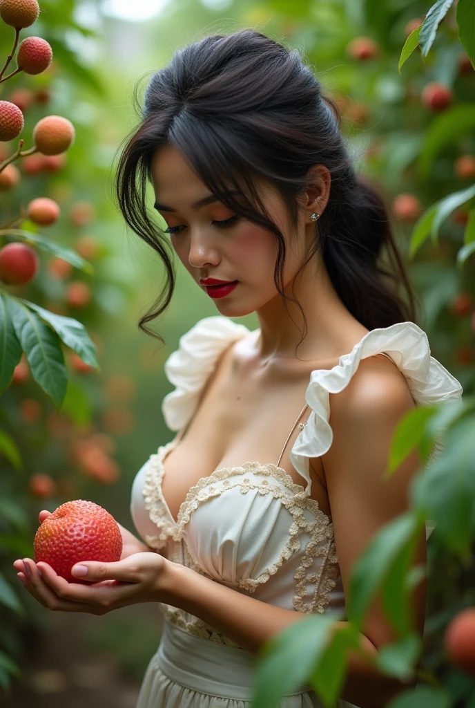 Li Bingbing under an apple tree completely naked and smiling