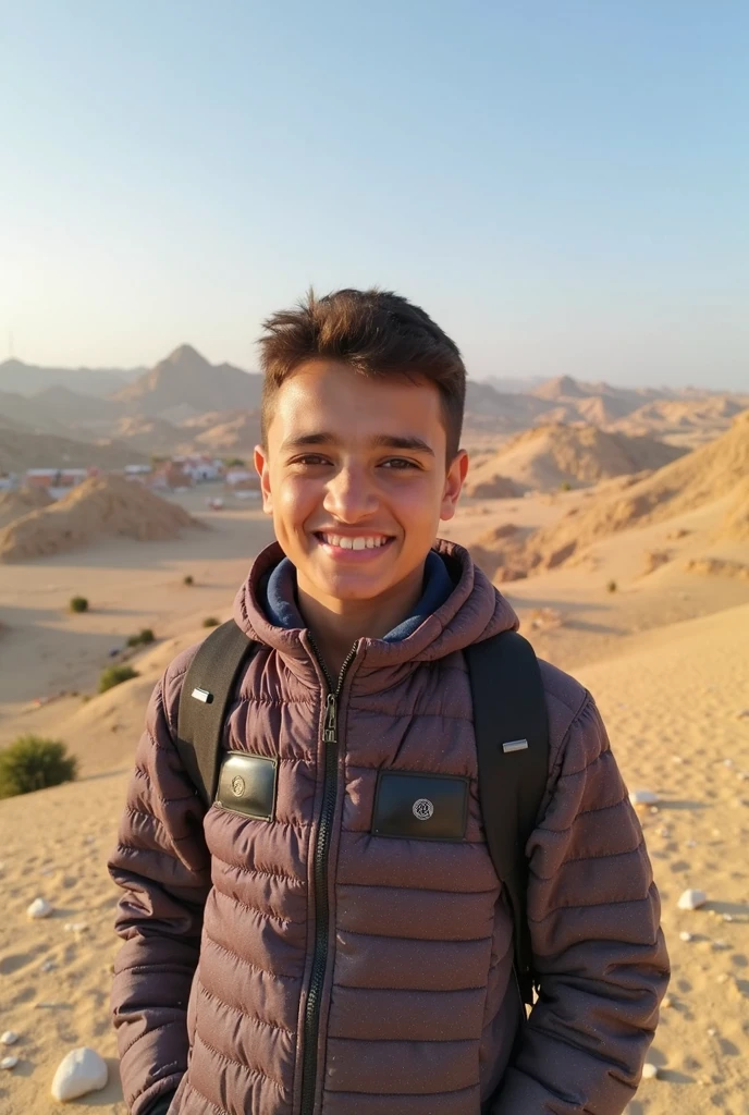Selfie of a boy showing half a face in the tiwanaku