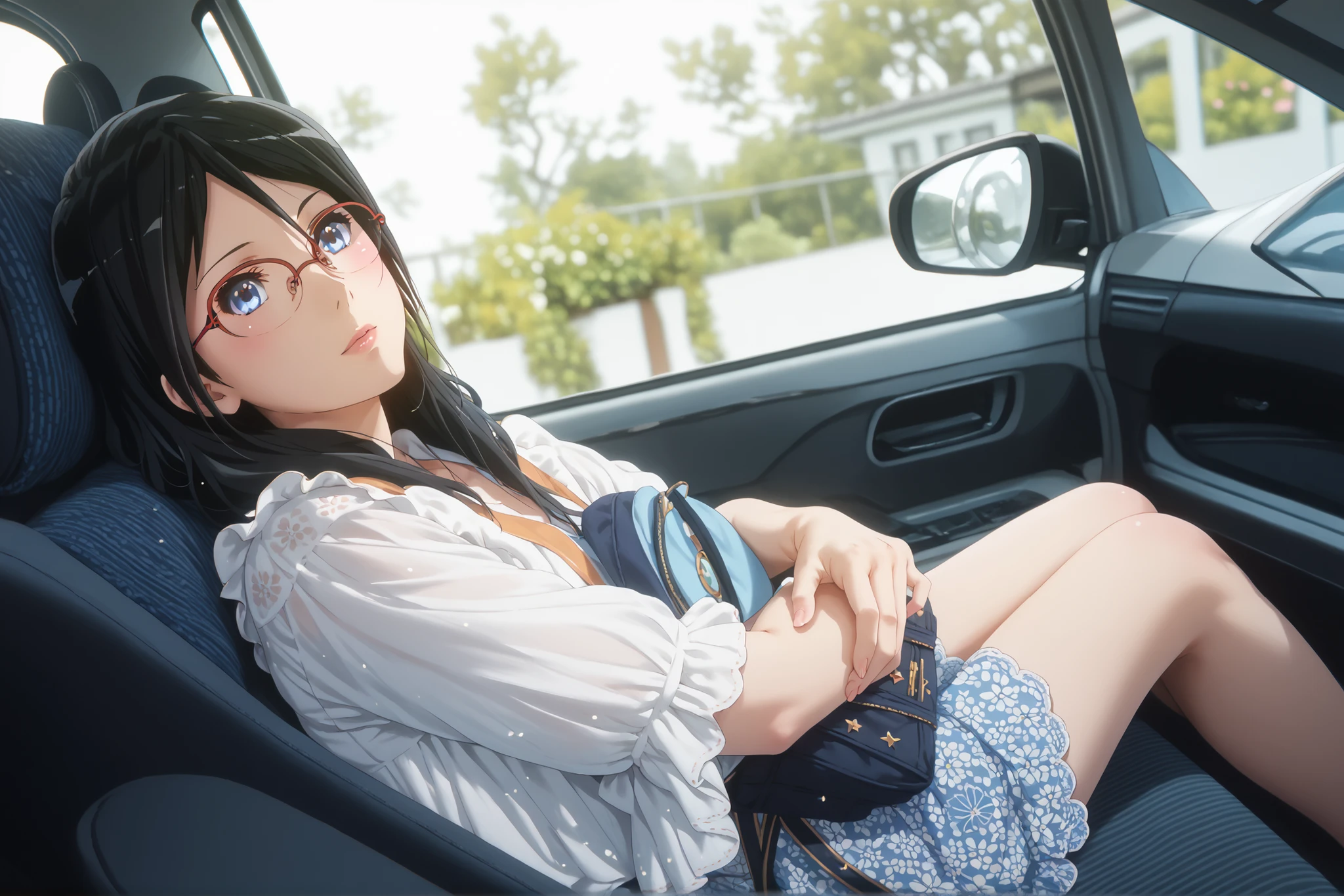 ((inspired by Asuka Tanaka:1.2)),(inspired by Kyoto Animation Style),(masterpiece, best quality),beautiful, beautiful-woman, ((detailed face)).(full body:1.3).,
((black hair)), glasses, blue eyes, long hair, over-rim eye-wear,cowboy shot, semi-rimless eye-wear, between eyes .(red-framed glasses:1.2),
