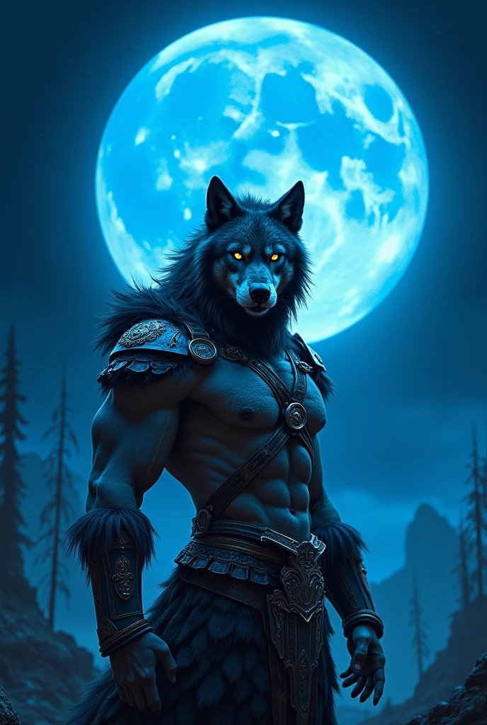 Werewolf male, The body is covered with fluffy fur, , Muscular big breasts, Absolute value of volume, sky, Sensual, detailed, Upload to e621, beautiful and detailed portrait of an anthropomorphic grey werewolf (((male))) minus, Rostran, ruan jia, Upload to e621, Zaush, Fossv, movie lighting, Moon Lamp, glowing eyes, gray fur, long dark mane