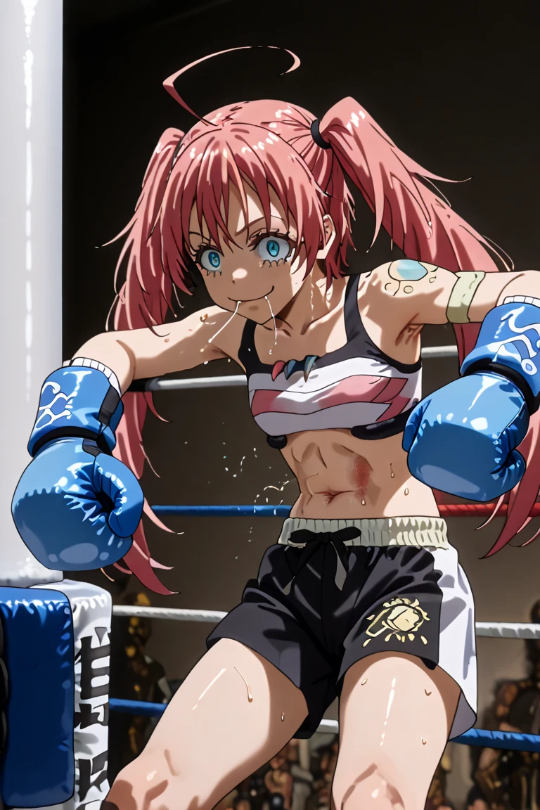 fighting in the back alley。beautiful girl street fighter。pain。Cornered、being beaten in the body。crying out。damage。Tattered。limits of physical strength。whole body。Sweat。muscle。six pack。scratch。Bruise。