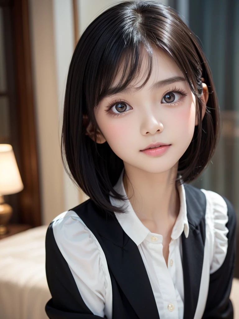 8K, Highest quality, 1peopleの女の子, (Cute school girl, beautiful girl, Baby Face), (Skin Dentition), night, (dark), Clear background indoors, (people々), Beautiful Bangs, nice, (Clothing and uniforms:1.3),Soft lighting, Attractive breasts, dark Room, (Mouth closed:1.2, Beautiful Eyes, Fine grain, Detailed Iris, Beautiful Lips, Beautiful Nose, Beautiful Face), (primary color:1.5), (Gaze at the viewer, blush:1.3)