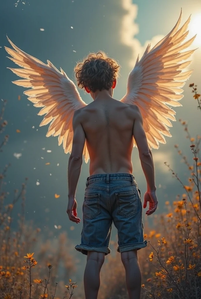 angel boy age 16 shirtless sexiest abs plumpy lips,Pink & sexy Nipples ,white big wings, full body,the night light by moon light