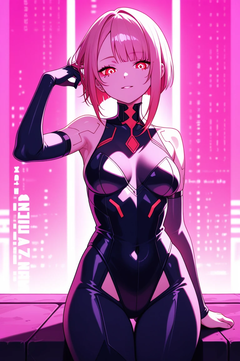1girl, swimmer, (beautiful face),(blonde hair),

(medium breasts),straight hair, ponytail long hair, colored inner hair, neon_pink_eyes, intricate eyes,beautiful detailed eyes,symmetrical eyes, wet legs,(spider lower abdomen, narrow waist, wide hip, athletic body, slim legs, slim thighs, perfect body, (detailed face),

cute,slutty,seductive,erotic,nsfw,

zettai ryouiki, (one-piece swimsuit), magenta, magenta armor swimsuit, wet clothes, intricate outfit, intricate clothes,

(dynamic pose:1.0),embarrassed,centered,scale to fit dimensions,Rule of thirds,

cyberpunk city by the ocean at night, with bright neon signs and dark stormy clouds and puddles, scenery:1.25,

artistic photography,,high-res, sharp focus, ultra detailed, extremely detailed, photorealistic artwork, extremely detailed CG, synthwave background,vibrant colors,intricate background,masterpiece,best quality, 4k
