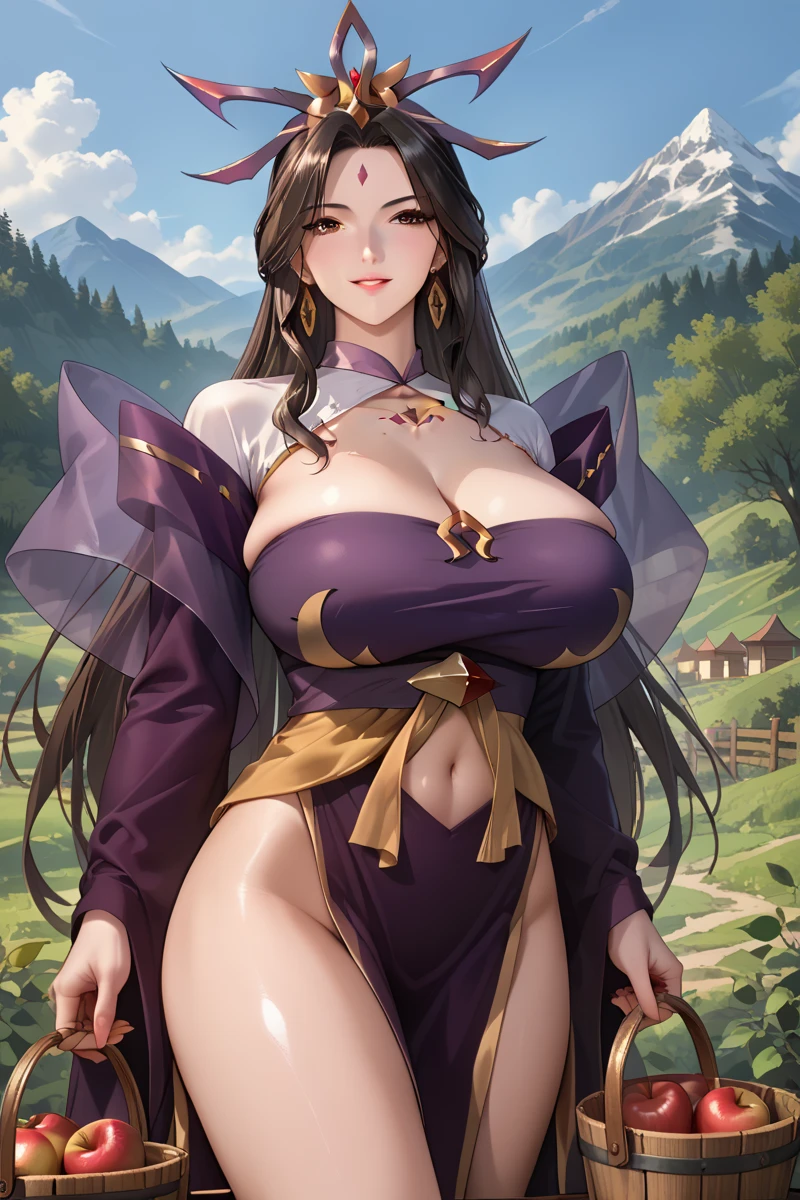 Ahri da league of legends,(best qualityer,4K,8k,high resolution, work of art:1.2)(weather: windy), 1girl, Japanese female, spirit forest background, red and white long sleeve korean kimono dress, cleavage, spirit sphere, cute makeup, thigh high boots, belt, long black hair, braided hair, fox ears, multiple fox tails, ultra detailed, realistic, portrait, beautiful detailed yellow eyes, beautiful detailed lips, extremely detailed eye and face, beautiful girl, long eyelashes, sexly, average, large breasts, beaming smile, fighting, stunning curves, bright coloured, dramatic lighting,