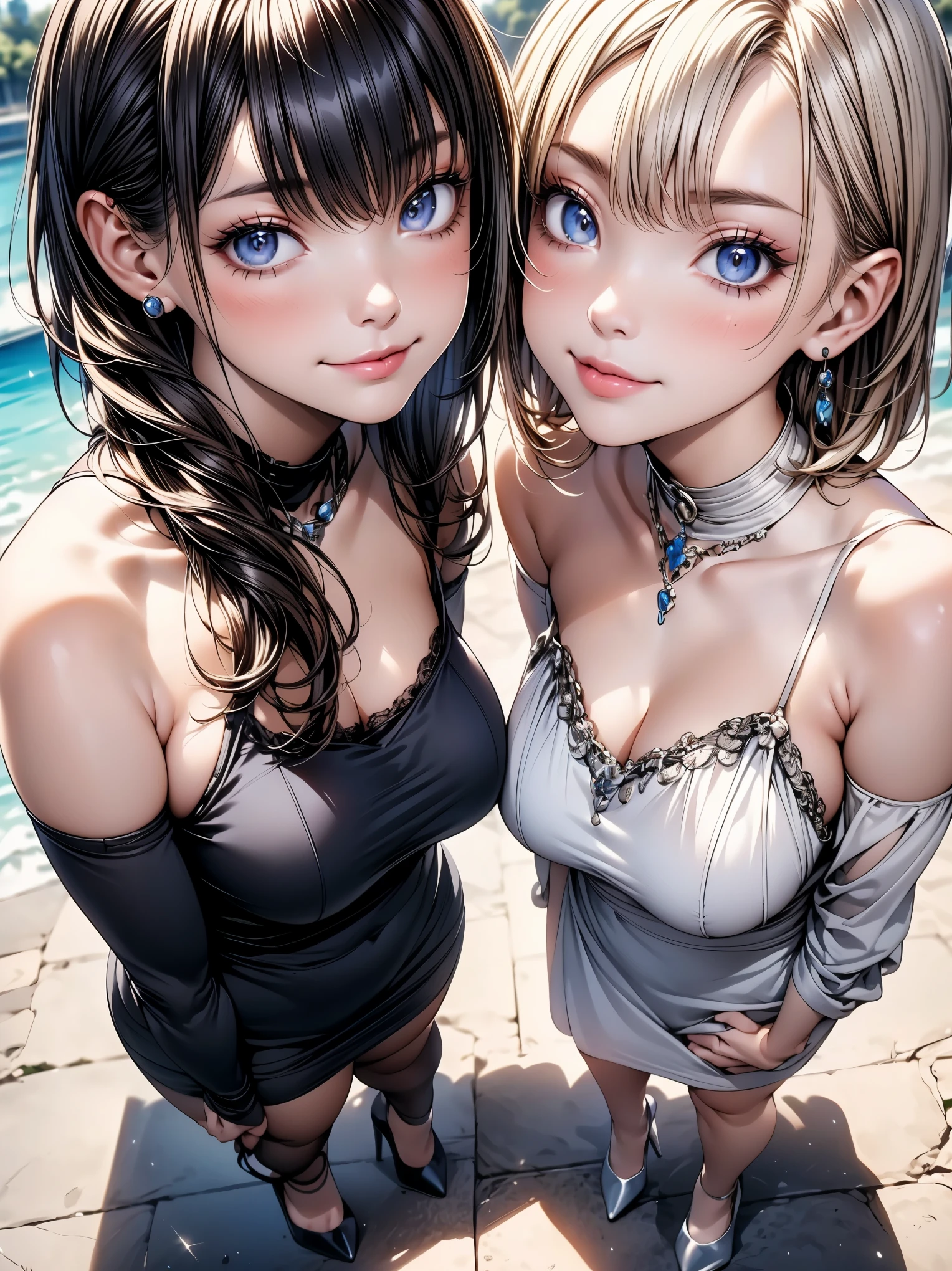 Portrait two girls, take a selfie , it&#39;s raining stars