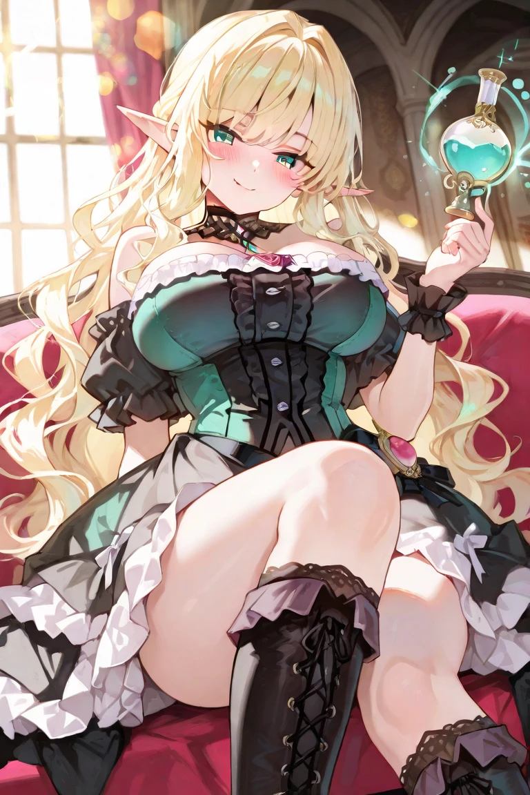 lunachan, Uekura Eku, 1girl, large breasts, cleavage animals, flowers, food, toys bedroom