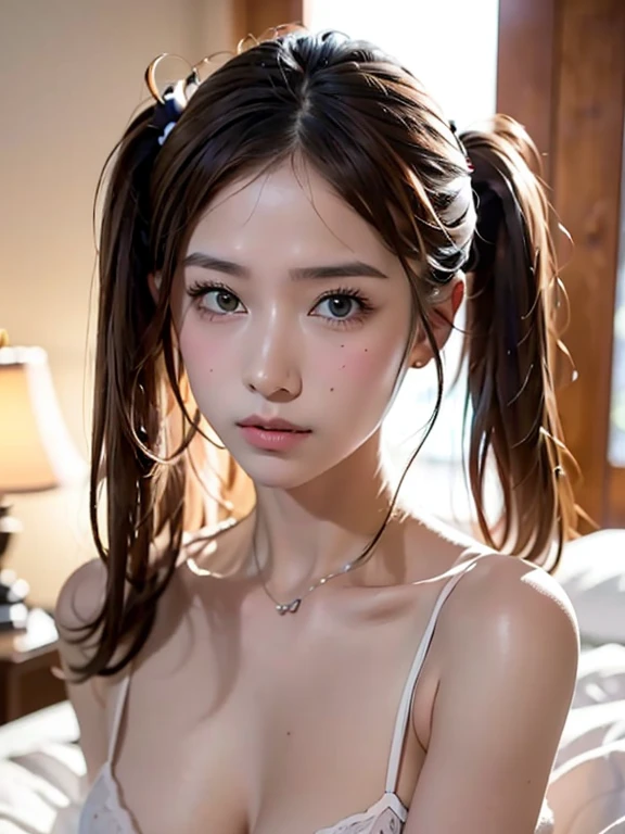 (in 8K、Raw photography、top-quality、masterpiece)、(realisitic、Photorealsitic)、1girl in、japanes、femele、17 age、((Detailed face))、Detailed lips、(A detailed eye)、More skin、((Wet Komono))、(Detailed :1.7)、((Detailed areola is very large))、((The details are very small))、(cammel toe)、perfectbody、(Wet body:1.2)、shinny skin、perfectbody、shinny skin、((dark brown hair))、(natural soft light)、((the morning sun))、(Highly detailed facial and skin texture)、(Ponytail)、(bangss)、In the elevator、
