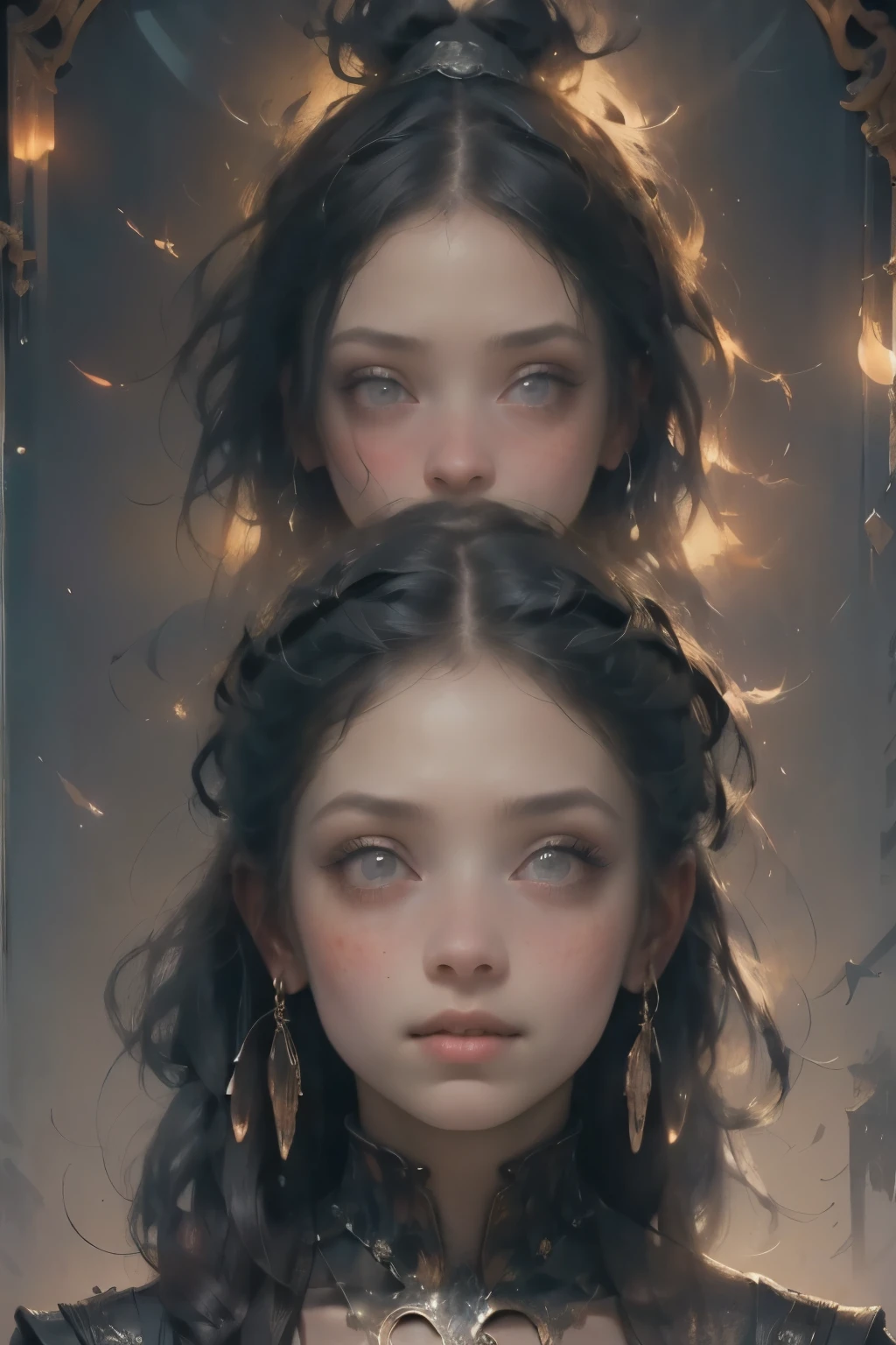 ((best quality)), ((masterpiece)), (detailed), (((mastepiece, of the highest quality, super detailed))), perfect face score_9, score_8_up, score_7_up, score_6_up, face focus, tarot card inspired, sepia style victorian era framed hand drawn image of a (military witch), (occultic uniform), ((intricate and beautiful gothic clothing)), young, thin, (cute face), Long hair, a-line haircut, ((long ponytail, thick ponytail, heavy ponytail)), very long eyelashes, freckles, freckles on face, small breasts, fit, bright blue eyes, ((((Highly detailed face)))), small thin nose, Small thin lips mouth, (((Very sharp focused eyes))), ((perfect symmetrical beautiful eyes)). looking here, (resolved expression), (resolute expression), slim, skinny, round face, youthful face, candid, perfect eyes, dark fantasy, ((gothic art)), (occultic vibe), (cosmic horror vibe), ((mature, foreboding atmosphere)), low light, soft lighting