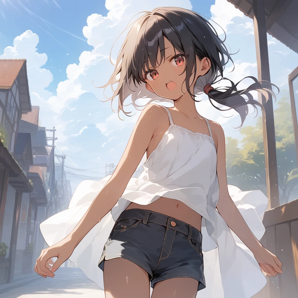 score_9, score_8_up, score_7_up, source_anime, best quality, masterpiece,official art, absurdres, highres, waifu2x,break,1girl, tomboy, dark-skinned female, short hair, low ponytail, flat chest, sleepily, yawn, outdoors, break,(clear line illustration:1.2),very high resolution, very aesthetic, super detailed skin, Best sexual lighting powered by famous artist, 8k,ero picture,beauty illustration,photoshop_(medium),,(Detailed Lighting),uncensored,
