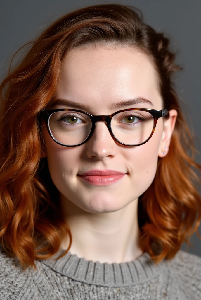 professional portrait of a 20yo cute ginger female, long hair, redhead, glasses, (looking shy:1.3), freckles, detailed face, detailed skin texture, photography, dark theme background