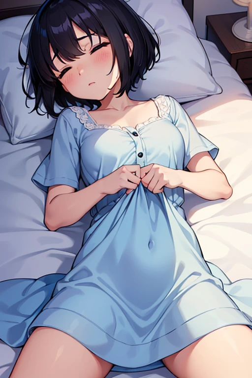 1. Beautiful woman in naked apron, short hair, Small breasts,Black Hair, Hospital Beautiful Cute High Quality Sleeping in Bed Sleep Pregnancy Test