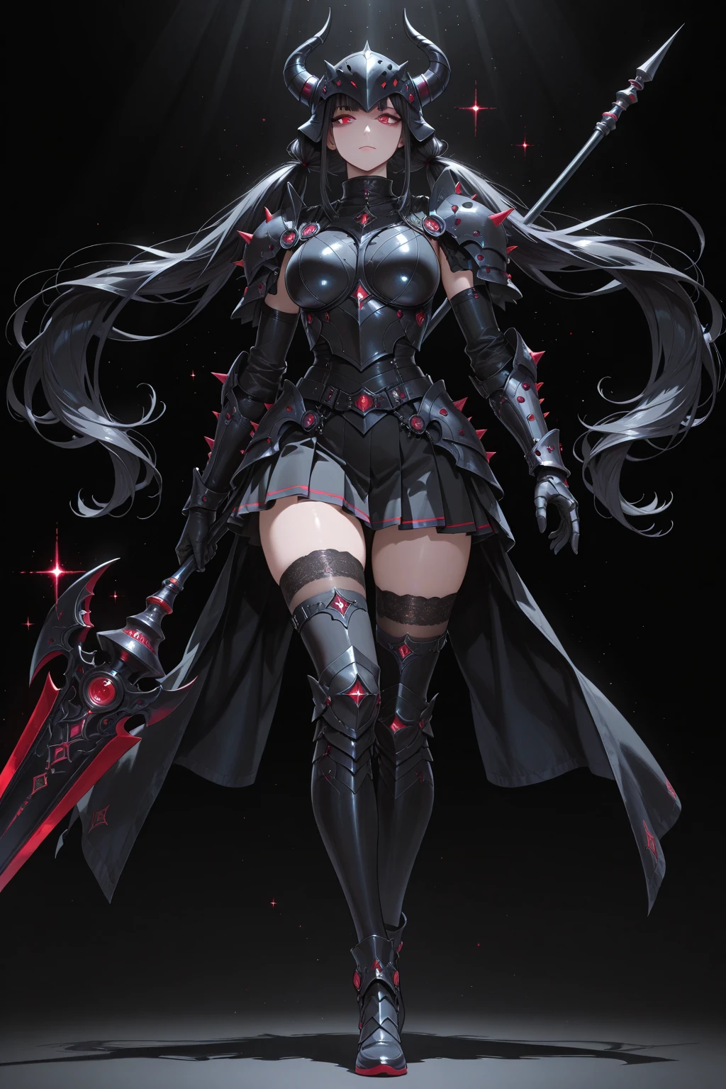 Fighting nuns。female solo。Black armor。Chainsaw in hand。Yandere Face。A smile。red eyes。sharp claws。