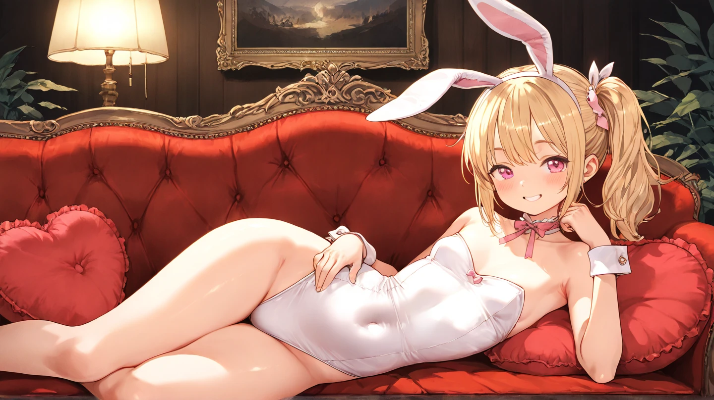 ((best quality)), ((best detailed)), (perfect face), 1makeup slim slim playboy bunny, 30years old, looking at viewer, gleaming naked full body shot , high heel, beautiful breast and nipple, ((spread Beautiful slim long legs)), laying bed, Sweat, show off pussy, pussy juice, (ecstasy embarrassed), wet chignon hair, at bedroom, night view, earring, anklet, gold chain belt, leotard