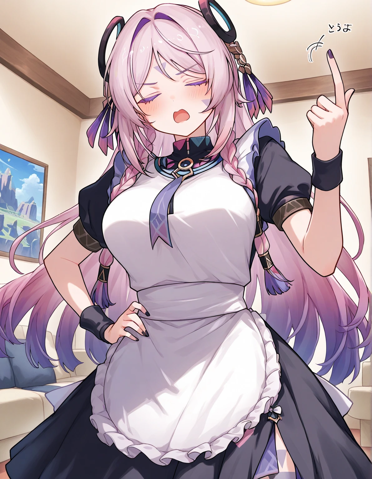Woman, Serious, Warrior, s Armor, Elegant, Pink dress, nobles, Element of silver, Long nails, Bare shoulders, Hairstyle, Hair UP, Braids and ponytails, Messy, proud, Absurd, detailed dress, royalty, celebration, Hall decorated with flowers, Cowboy Shot, Portrait, (Best Quality), (masutepiece), (Highly detailed), (4K)