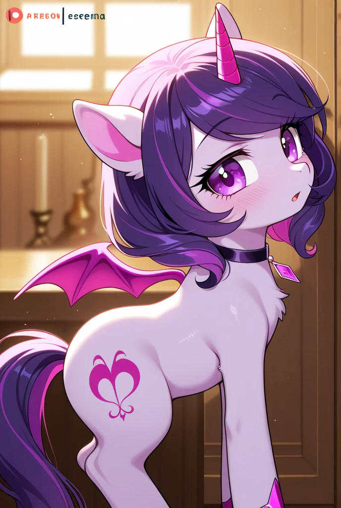 Solo, 1boy, 1girl, score_9, score_8_up, score_7_up, score_6_up, score_5_up, score_4_up, source_furry, kemono style, Anthro girl, raven teen titans, short purple hair, she is an Anthro white rabbit girl, long white rabbit ears, bunny tail, furry white bunny girl, bunny snout, pink bunny nose, (furry white furred body, fluffy body):2, fully naked, on her knees, using black magic, using black magic to massage a faceless males cock, handjob, human male is cropped out