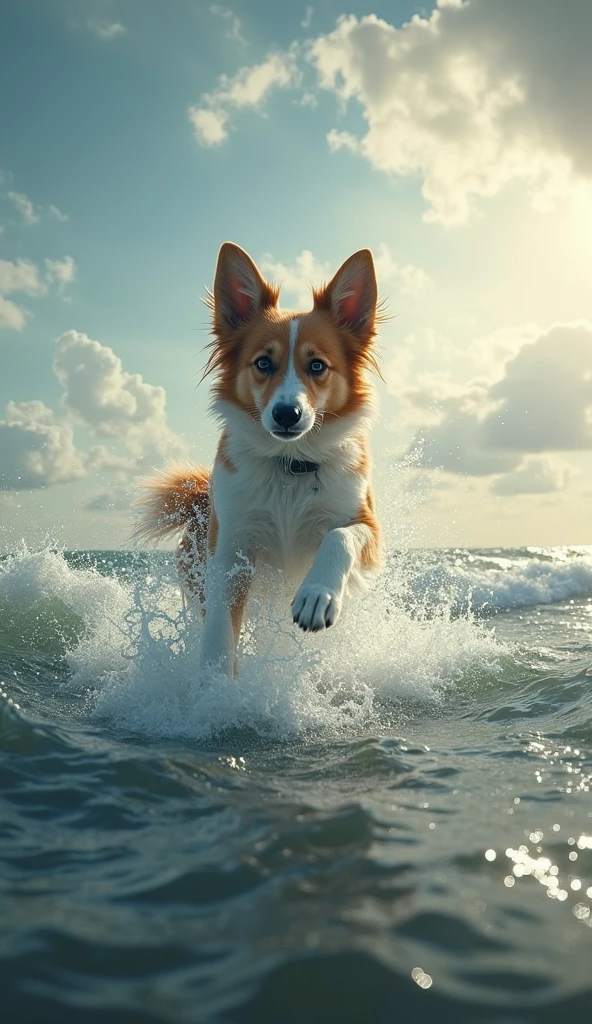 Spectacular, wide-angle, no trace of digital noise, extremely realistic, intricately detailed photography of a soaked Welsh corgi Pembroke dog shaking off water and sand, rapidly and repeatedly tilting its head and neck, at a 90? angle, creating a swirl of water drops around them illuminated by sunlight giving them a shiny effect. The dog is surrounded by bathers outdoors on the beach. The splashes wet all the surprised and angry bathers around. Natural light