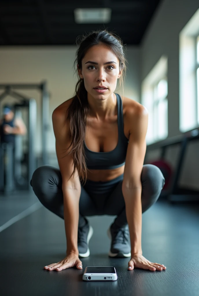 A fit Brazilian woman is sad after eating junk food after the gym