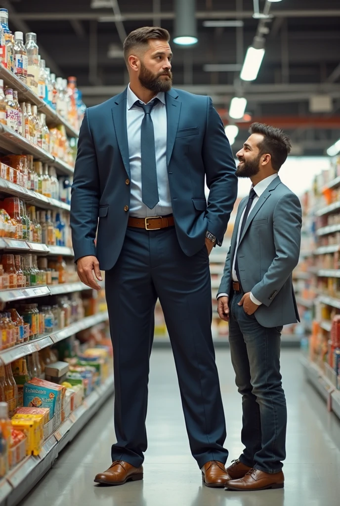 Giant bodybuilder in suit at cafe