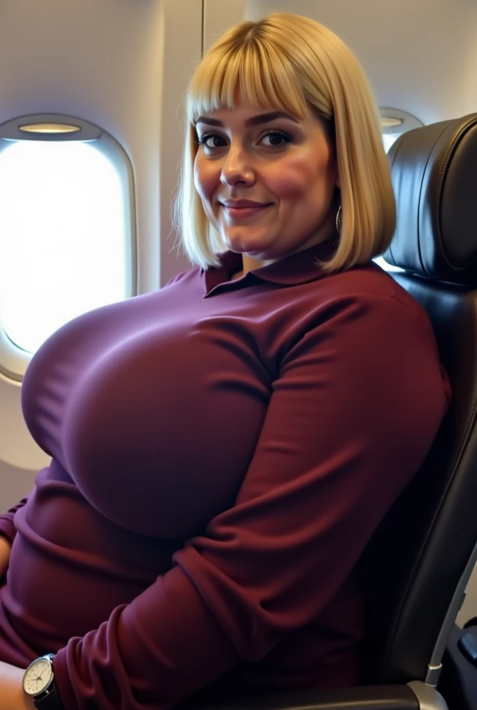 1girl, photorealistic, realistic, photo of a Czech woman, (((sexy chubby))), (chubby), (ugly face:1.1), middle age, blonde hair, long hair, a 45-year-old woman, body of 45-year-old woman, wrinkles on her face and body, boobies, (((She is standing seductively on the departure area of the airport, a woman awaits her journey with a mix of anticipation and perhaps a hint of nostalgia. Surrounded by bustling travelers and the hum of announcements, she might be checking her boarding pass, adjusting her luggage, or simply taking a moment to absorb the atmosphere of imminent adventure or reunion. Her expression could reveal a range of emotions from excitement to contemplation, reflecting the unique blend of emotions that airports often evoke))), (((she is wearing a A hot pink crop top hoodie jacket that hugs your curves and keeps you cozy yet stylish. The cropped style adds a modern flair, perfect for warm weather. Paired with sleek and fitting tight cycling shorts in a complementary shade, like black or gray, to balance the boldness of the top. The shorts emphasize your silhouette and are ideal for a day filled with activities.))), she is looking at the camera smiling, (((dynamic pose)))