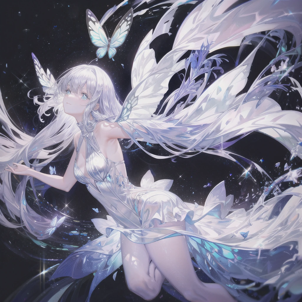 Beautiful butterflies flying on the melting water,Vivid and dreamy shimmery silvery white,Unimaginable beauty