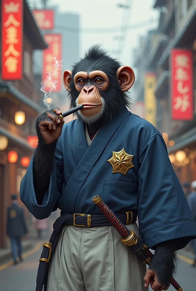 70-year-old monkey Taoist priest, highly respected, majestic, monocle, smile, side face, avatar, non-human, animal, monkey face, monkey anthropomorphism, pencil drawing, paper feeling, traditional Chinese Taoist priest uniform, look outside the picture