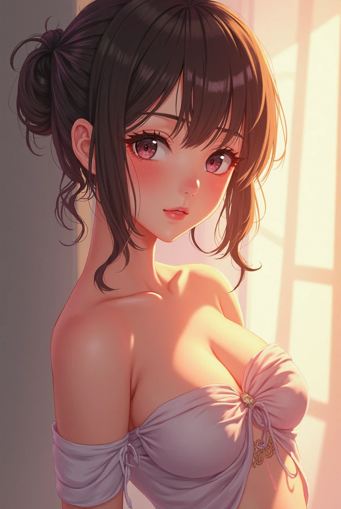 A breathtaking masterpiece、Captured in breathtaking 8K resolution、The portraits are exquisitely detailed and realistic.。The scene is bathed in HDR light.、Depicts a beautiful woman at a medium distance、((nsfw:1.5))、((chignon:1.8、straight hair、red hair:1.4))、medium breasts、high school girl、(Cafe:1.4)、((blouse、The apron is clean、Has the store logo。A name tag is attached to the chest、We welcome our customers with a bright smile。))、(In a pose with your back arched)、Her hands were delicately placed on her head、blush、Ahegao:1.6、She exudes an aura of grace and charm.。(headback:1.6)