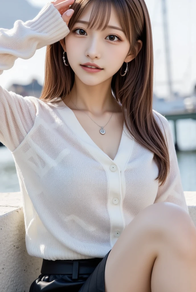 ((highest quality, 8k, masterpiece:1.3)), concentrated:1.2, Perfect body beauty:1.4, ????:1.2, ((Delicate long hair)), (Hip wrap skirt:1.1) , (boat, Ocean: 1.3),, Highly detailed face and skin texture, Delicate eyes, double eyelid, White skin, smile, Wearing a necklace, ring, boatの上で, people々々々太陽がpeople々Illuminates the face of, ???????????
