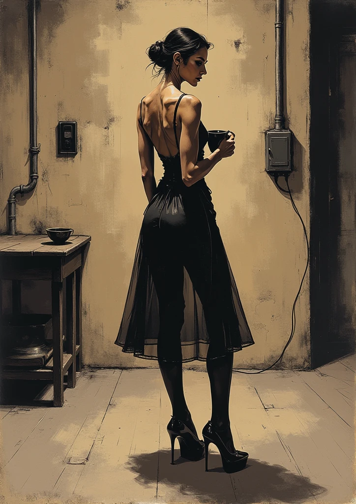 Ecap breasted woman in sexy black underwear, black thong,Mirror in the bathroom, short hair, inside in room, selfee, high details, highres, best quality, textured skin