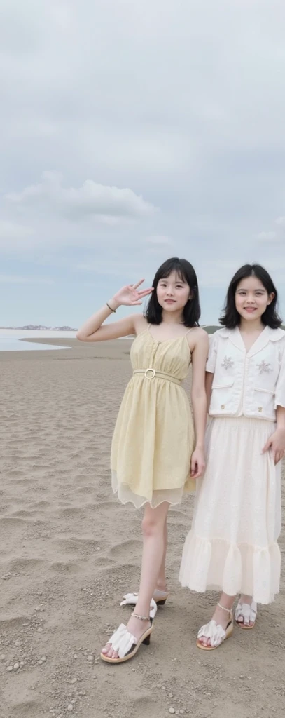 a mother and her daughter being on the beach together in the water swimming and diving with the clown fish on a private beach and a good view of the sea. The mother is super pretty, as is her 6-year-old daughter, but the mother's hair design is dark brown and her daughter has black hair. Her swimsuit is pink with red lines. Her towels are sky blue and the of the girl is pink love