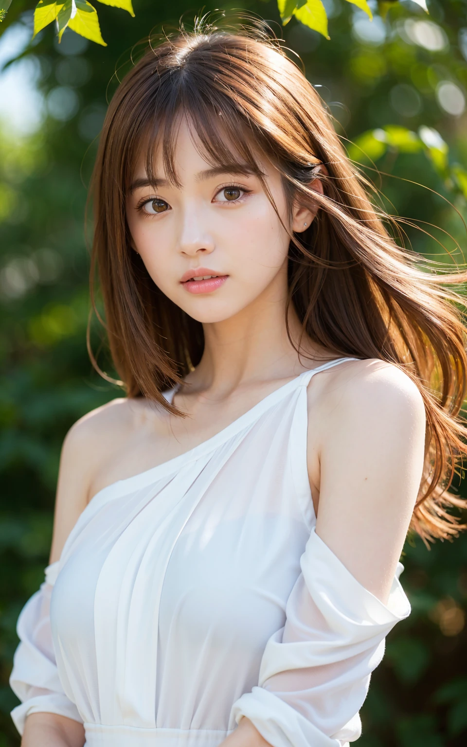 (Random Nationality):1.5, masterpiece, Highest quality, 8K, 20th Generation, (Large Breasts:1.2), cute, alone, sad, close, cute, Girlish, Delicate girl, Pure beauty, RAW Photos, Professional photography, Portraiture, Soft Light, Professional Lighting, Backlight, Upper Body, avert your eyes, Sophisticated, Film Grain, (Eyes and facial details:1.0), Beautiful straight hair, Hair swaying in the wind, Silk blouse, Random hairstyle