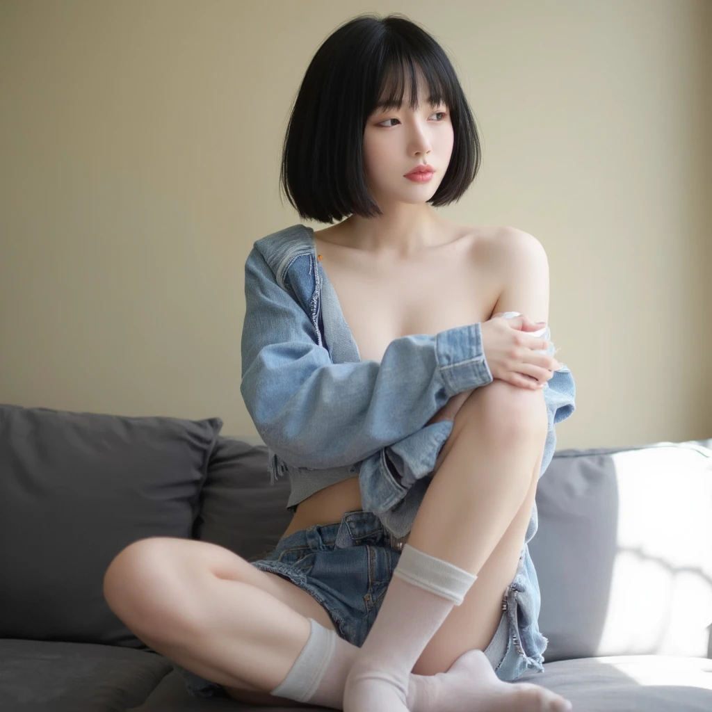 Navy High Socagic MIX Real、(Raw photography:1.2)、(Photorealsitic:1.4)、The beauty of beautiful details and delicate facial expressions、a blond、((Panties are visible))(Squatting panty shots)piercings Lascivious detailed eyes、huge filesize、ultra-detailliert、hight resolution、Transcendent beauty top-quality、masterpiece、、(Japanese girls' high school uniform))、Very detailed expression, finely detail、Highly detailed face movie lighting、A 23-year-old girl、front facing、((dynamicposes)))、(Sitting on legs with bent knees))、pleatedskirt、blazers、Sexy upper eyes, (Spread your crotch to show your panties:1.5), (Small white cottam panties:1.5), (low rise:1.5), (Black short hair:1.5), (Fit body)