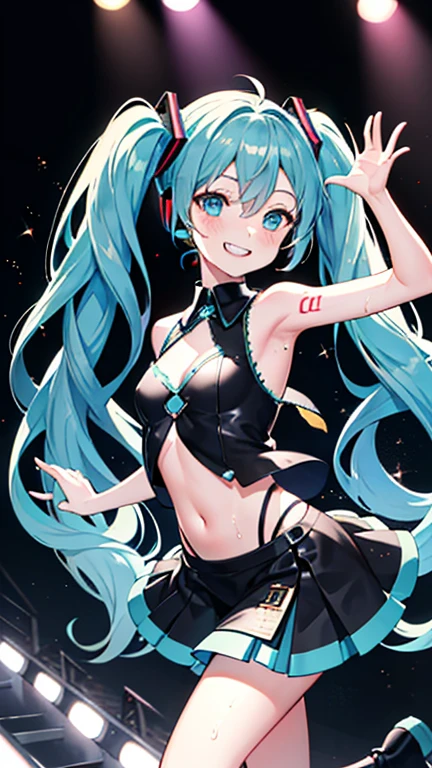 (Masterpiece), (Best quality), A high resolution, Ultra detailed, Professional lighting, Photography, Mixed 4 adults, Perfect skin, model, Night, the huge moon, 1girll, Solo, Aqua_konosuba, Bottom view, Smug, Smile, Open mouth, Blue eyes, Light blue hair, Long hair, Gothic, ribbon, Hair Bow, a garter belt, lipstick, mitts, swollen sleeves, Sitting, Detailed background, Clear sky, stars, sickle