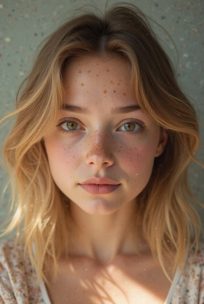 blond woman with freckles and freckles on her face, light falling on face, young woman's face, color portrait, woman with freckles, woman's face looking off camera, freckled pale skin, young female face, infp young woman, light cute freckles, freckled face, soft portrait shot 8 k, soft shadows on the face, youthful face, light freckles