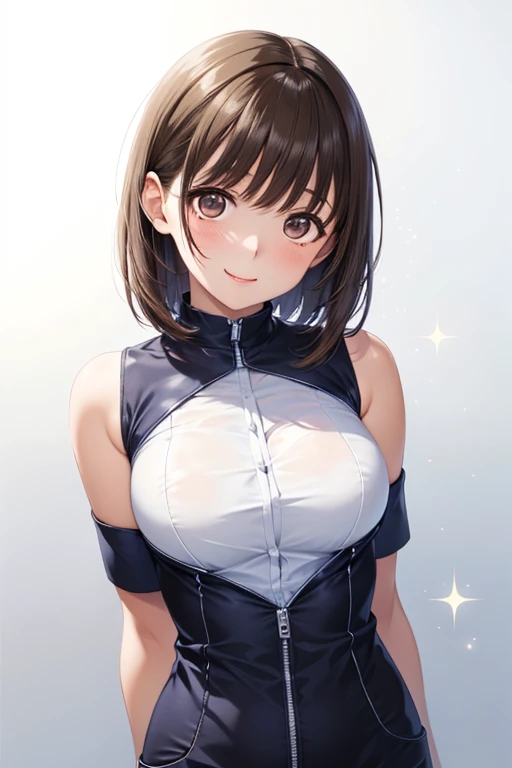 Woman in her 20s、Brown Hair、Black bra top on the upper body、Bob hairstyle、Surprised face、Be surprised by the shocking facts、No background、Background white