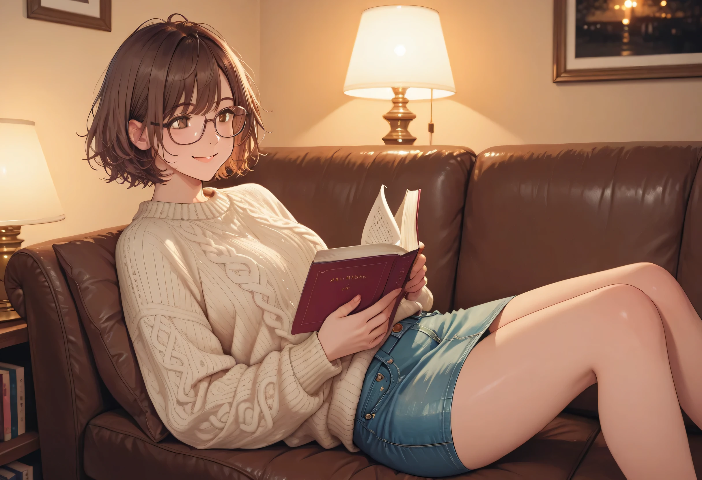 barefoot、、NFSW、Miku、Girl reading a magazine、Interested々、Glasses、Casual wear
