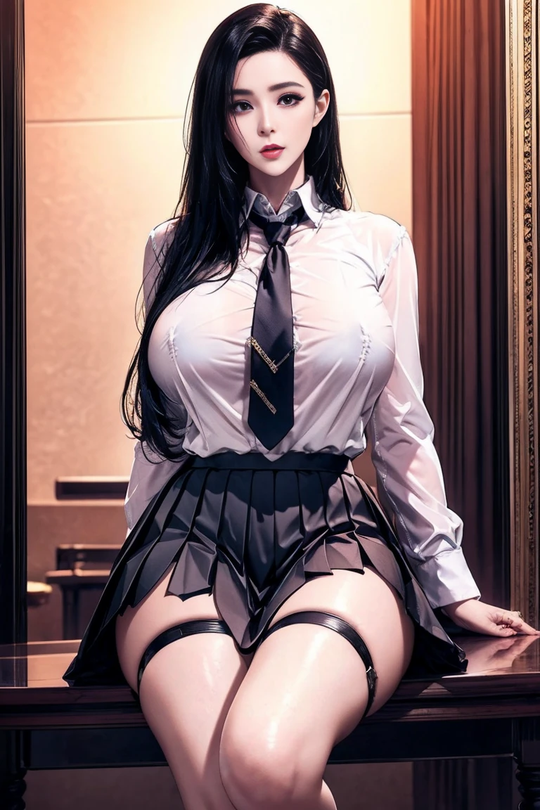 women, wearing skirts, bottom View from below, detailed panties, gigantic breasts, ((Very detailed)), (Perfectly detailed face), (Highly detailed hands), Photorealistic images,White panty,up skirt,Lace panties