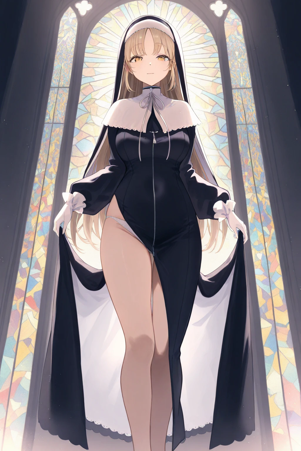 masterpiece, best quality,1girl,looking at another, choker,Black nun dress, angel halo, <lora:sakurakoBlueArchive_v1:0.6>,No expression,on park,