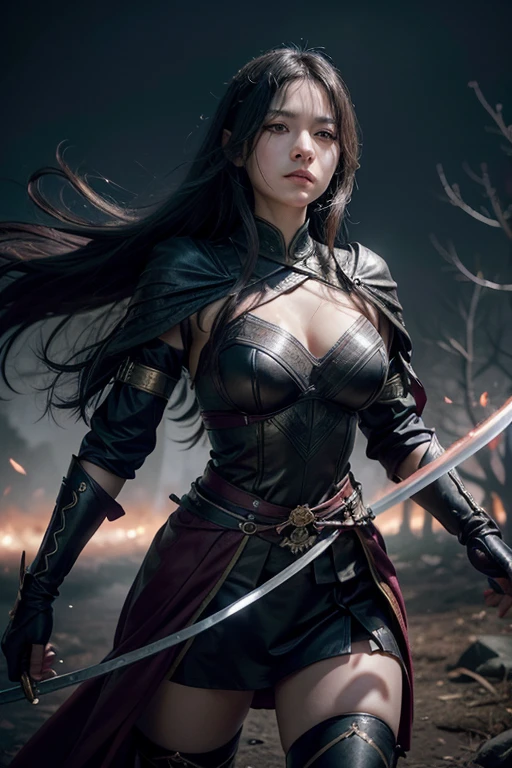 (1girl:1.3), Solo, (((Very detailed face)))), ((Very detailed eyes and face)))), Beautiful detail eyes, Body parts__, Official art, Unified 8k wallpaper, Super detailed, masterpiece, best quality, original, masterpiece, super fine photo, best quality, best ninjas suit, erect nipples, super high resolution, realistic realism, sunlight, hayabusa, elegand ninjutsu, masamune weapon, bow and arrow behind, full body potrait, detailed weapon, show from below, tight clothes, very tight