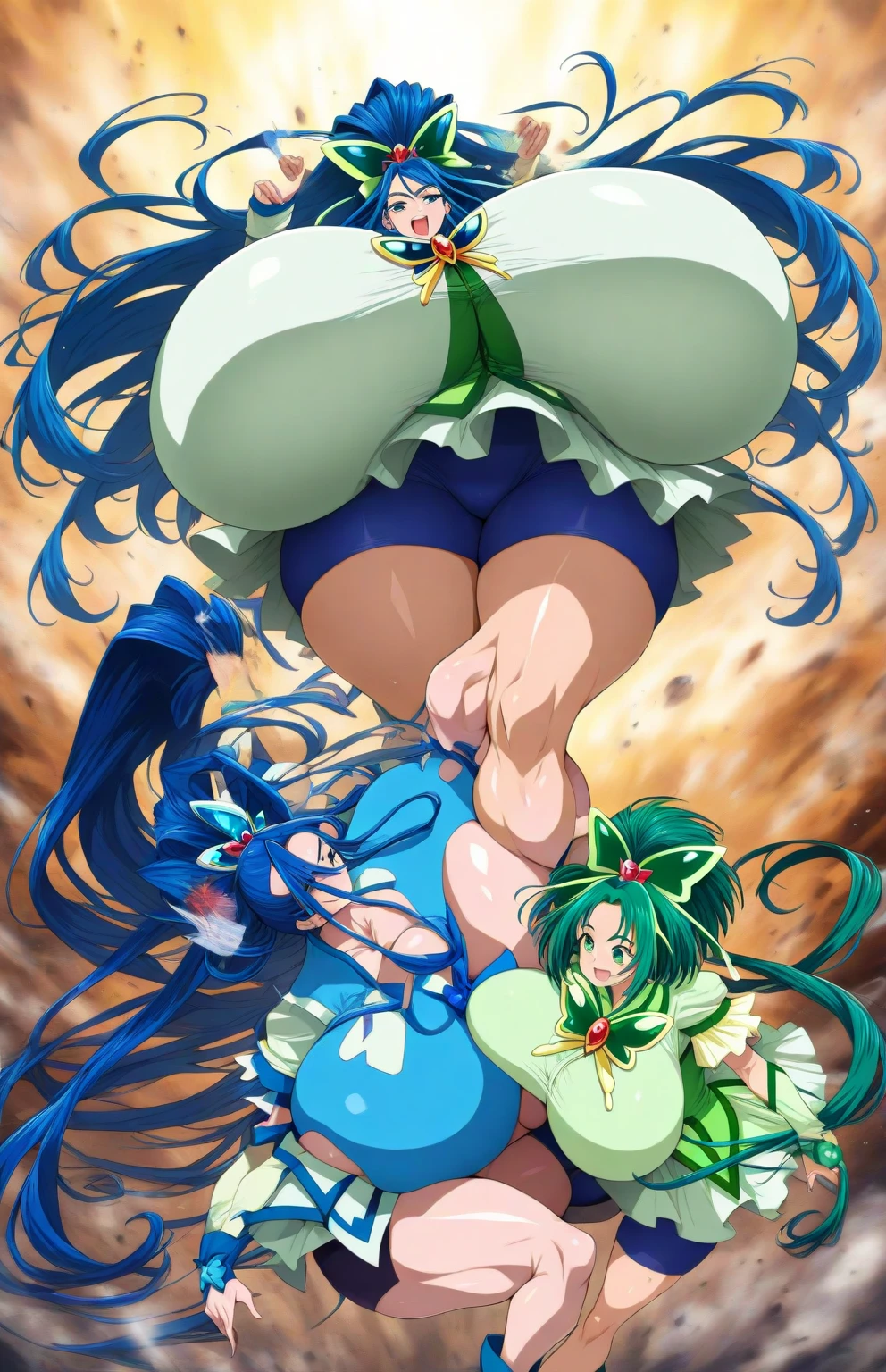 (Private 4K)、(High resolution:1.2)、(High freshness:1.2)、、(Whole Body Ezbian:1.2)、(Two Women:1.6)、((Women with exaggerated large physiques))、(Super big breasts fully opened:1.8)、abnormally developed muscles,,Barefoot woman, , Big arms、(Huge muscles:1.4)、(Dynamic pose:1.2)、(Woman running with all her might:1.8)、(school uniform:1.6)、(School corridor:1.6)、((Faint veins on chest:1.6)