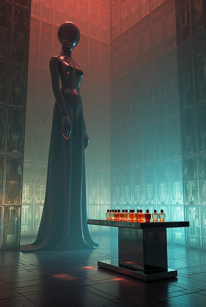 Glass artwork, girl bust, transparent glass, 70% transparency, desk, light through glass, 3D ray tracing, game engine rendering