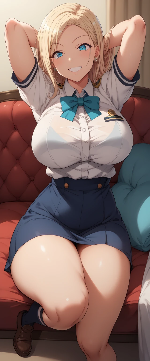POV、(((Chest exposed from disheveled uniform)))、((((sexually seducing))))、Nipples protruding from the bra、((a blond))、beautiful Girl、Large beautiful breasts、cleavage of the breast、A slender、オマンコ、(((s Office)))
