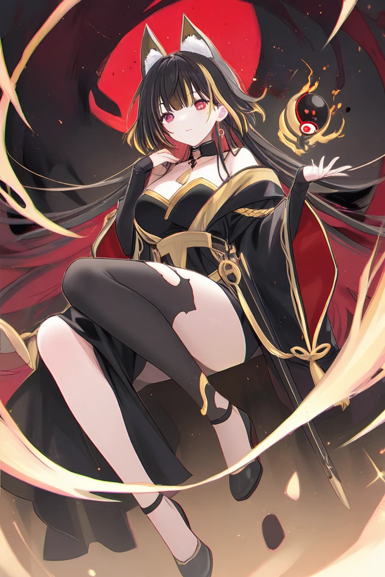 a woman in a black and gold outfit with fox ears on her head, fox tail, seductive anime girl, intricate body, inspired by WLOP, 8k high quality detailed art, a beautiful fantasy empress, intricate wlop, beautiful alluring anime woman, wlop. 4 k, anime goddess, fanart best artstation, wlop and sakimichan