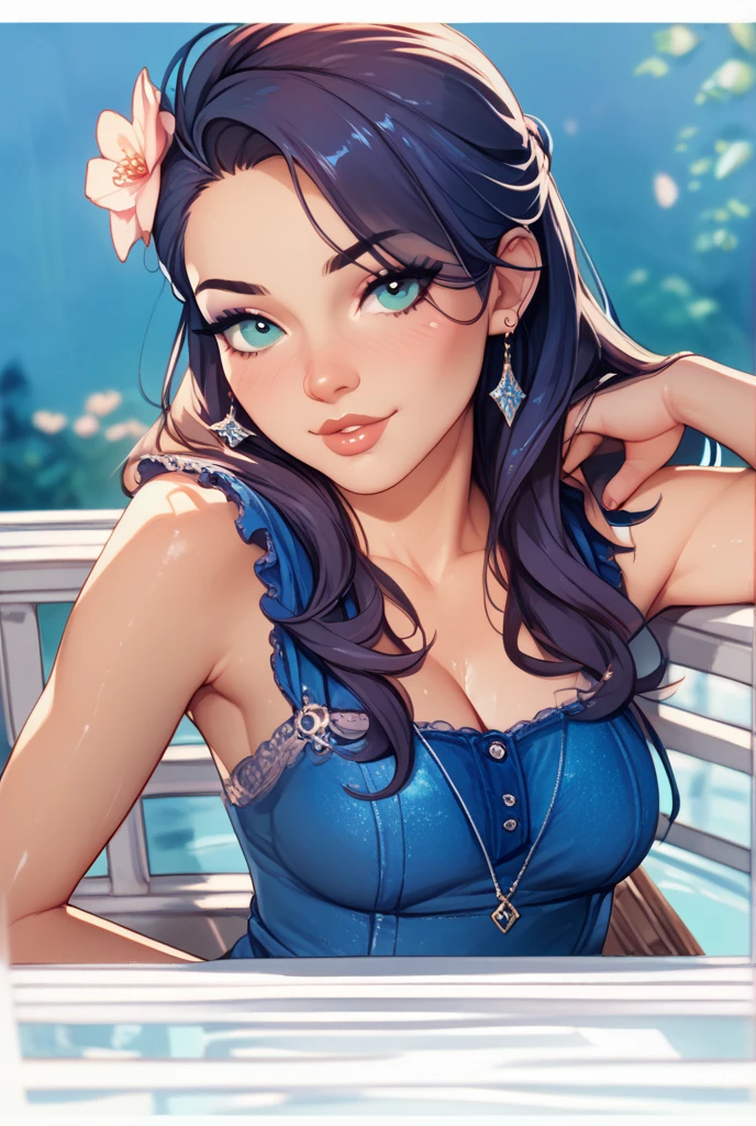 full body shot, thick auburn hair, crystal blue eyes, open mouth smile, aroused 25 years old, playfully aroused, dripping with desire, cleavage, low cut spaghetti strap tank top , shorts, slim waist, standing stretching, coy smile with open parted lips, (blushing:1.3), looking invitingly at the viewer, seductive eyes, facing the viewer, livingroom background, posing by the sofa, (pov), glowing eyes, necklace, earrings, nsfw,