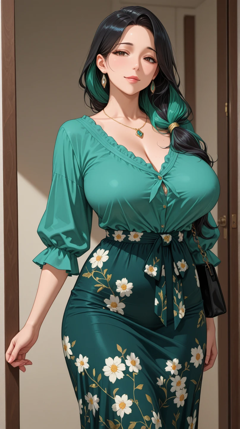 best quality,4k,8k,highres,masterpiece:1.2,ultra-detailed,thicc busty squirrell girl, medium wavy curly dark blue hair with streaks of green hair, eye heterochromia, red eye, golden eye, dressed in sensual yukata, in anime style