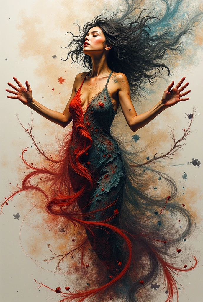 painting of a woman with a tree in her hair, woman made of black flames, stunning art, stunning artwork, hauntingly beautiful art, inspired by Dorothea Tanning, beautiful art, dramatic artwork, powerful painting, gorgeous art, abstract figurative art, amazing art, mandy jurgens art, beautiful artwork, the element woman, eric lacombe, artistic illustration
