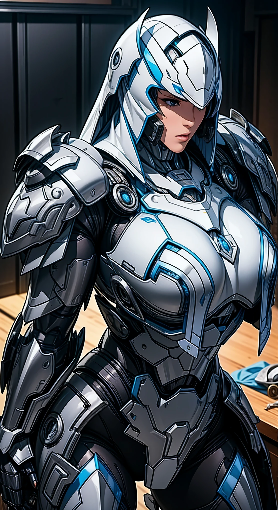 , huge , heavy armored mechs, Cleanliness, muscular body, sexy.Shiny, Big Breasts ,