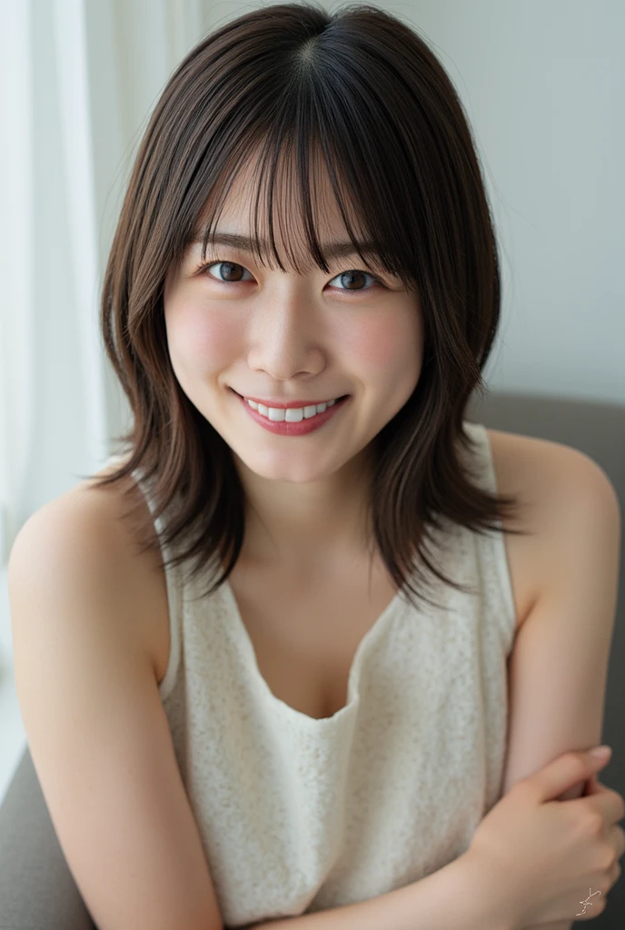 Extreme close-up portrait of a beautiful young Japanese woman in her ...