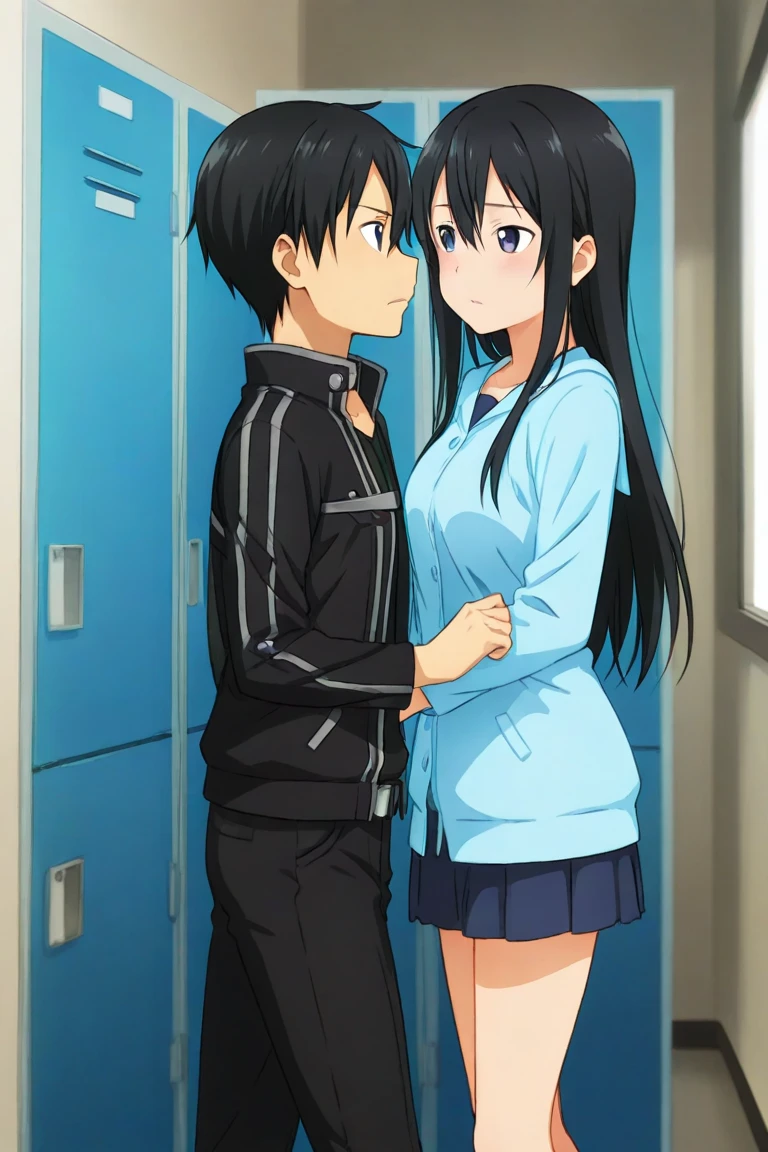 1boy,1girl in、Complete human body、​masterpiece, top-quality, hight resolution, 1girl in, Upper body peephole door, Open the door, doorways、beautiful  Girl、cute little、Sneaky macho faceless man standing behind a girl and putting his hand on her shoulder、Dark-skinned man、Old man in bikini swimsuit